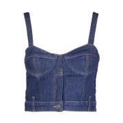 Denim Crop Top med Hjerteformet Hals