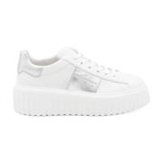 Hvite Lisser Sneakers med Flatform Såle