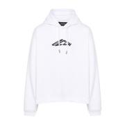 Hvit Grafisk Sweatshirt med Hette