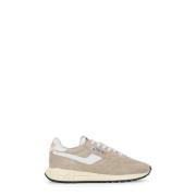 Beige Skinn Sneakers med Kontrastdetaljer