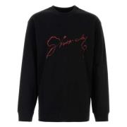 Sort Crewneck Langarmet Trykt T-skjorte