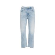 Blå Straight-Leg Glidelås Ankel Jeans