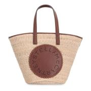 Vevd Raffia Tote Bag med Imitert Lær Detaljer