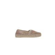 Beige Heklet Espadrilles med Tonal Logo Broderi