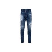 Menns Knapp Jeans med Patchdetaljer