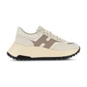 Beige Skinn Sneakers Stilig