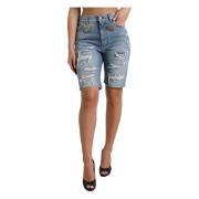 Høy midje pyntet Bermuda denim shorts