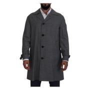 Grå Rutete Trenchcoat, Elegant Stil