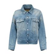 Denim Distressed Knapp Jakke