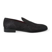 Elegant Svart Brokade Loafers