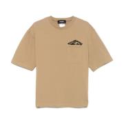 Beige Crew Neck Logo Print T-shirt