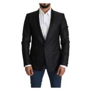 Elegant svart jacquard blazer slim fit