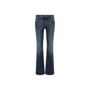 Bomull Fem-Lomme Straight Jeans Lær Patch