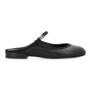 Sorte Ballerina Mules Elastisk Stropp Flat