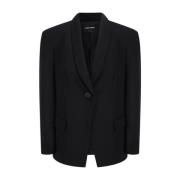 Klassisk Ull Blazer Jakke Revers Enkeltknapp