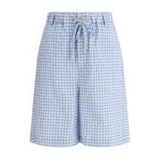 Bomull Vichy Shorts med Monogram Detalj