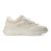 Beige Skinn Sneakers med Sporty Silhuett