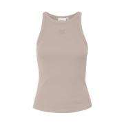 Beige Logo Tank Top Slim Fit