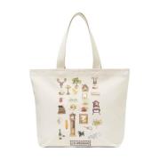 Grafisk Print Tote Bag i Hvit