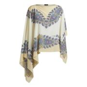 Hvit Silke Paisley Print Poncho