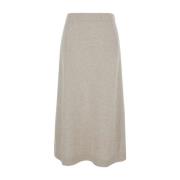 Beige Cashmere A-linje Midi Skjørt