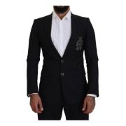 Svart Ull Blazer med Biekrone Broderi