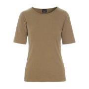 Ribbestrikket bluse i Nutmeg Beige