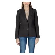 Svart Knappet Blazer Lang Erme Revers