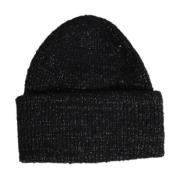 Svart Metallic Strikket Beanie Lue