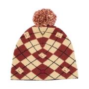 Argyle Face Beanie Lue Rød/Beige