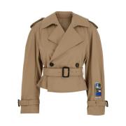 Beige Dobbeltspent Trenchcoat med Midjebelte