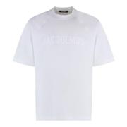 Bomull Crew-neck T-skjorte med Tone-on-tone Print