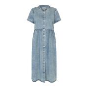 Casual Maxi Kjole i Vasket Denim