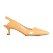 Brun skinn slingback sandaler spiss design