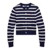 Blå Stripet Crewneck Cardigan