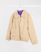Only pocket detail teddy jacket in sand-Brown