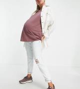 River Island Maternity Carrie overbump bleached mom jeans in light aut...