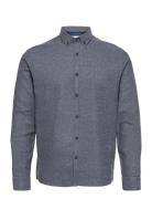 Johan Herringb Flannel Shirt Blue Kronstadt