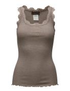 Silk Top W/ Lace Brown Rosemunde