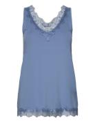 Rwbillie Sl Lace V-Neck Top Blue Rosemunde