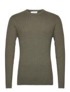 Slhberg Cable Crew Neck Noos Khaki Selected Homme