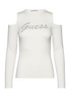 Ls Cold Shldr Guess Logo Swtr White GUESS Jeans