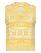 Logo Wool Mix Vest Yellow Ganni