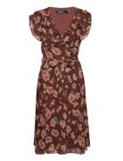 Floral Ruffle-Trim Georgette Dress Brown Lauren Ralph Lauren