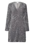 Vibarina Wide Sleeve Glitter Dress Silver Vila