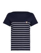 T-Shirt Boat Neck Stripe Navy Tom Tailor