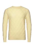 Man O-Neck Cable Sweater Yellow Davida Cashmere
