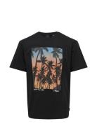 Onskolton Reg Beach Photoprint Ss Tee Black ONLY & SONS