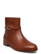 Briela Burnished Leather Bootie Brown Lauren Ralph Lauren