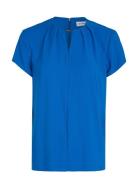 Metal Bar Short Sleeve Blouse Blue Calvin Klein
